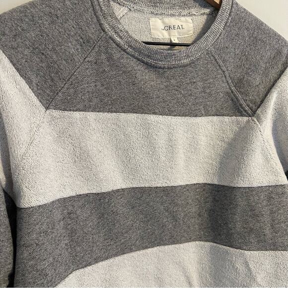 THE GREAT. Textured Striped Crewneck Cotton Sweatshirt Small - Picture 7 of 11